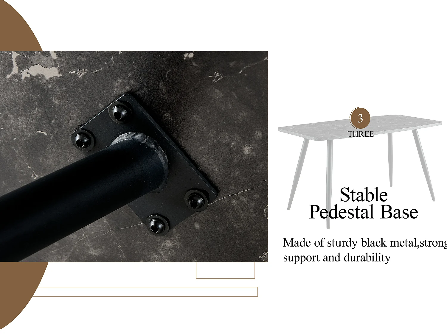 SONARA 140cm Rectangular Dining Table with Black Marble Top and Round Tube Metal Legs