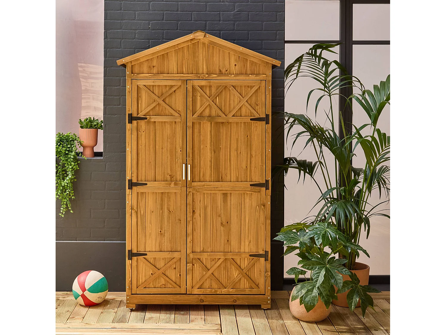 Abri de jardin 105 cm en bois. 6 espaces de rangement. L 105x P 55.5 x H 178.5cm