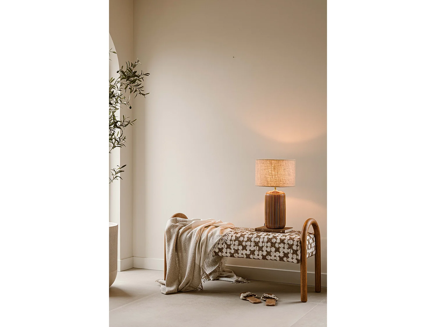 Zitbank 120 cm - beige - gewatteerde zitting - Indore Home