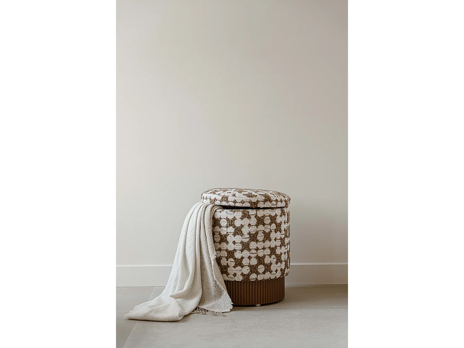 Pouf coffre 48 cm - Beige - Assise avec rangement - Indore Home