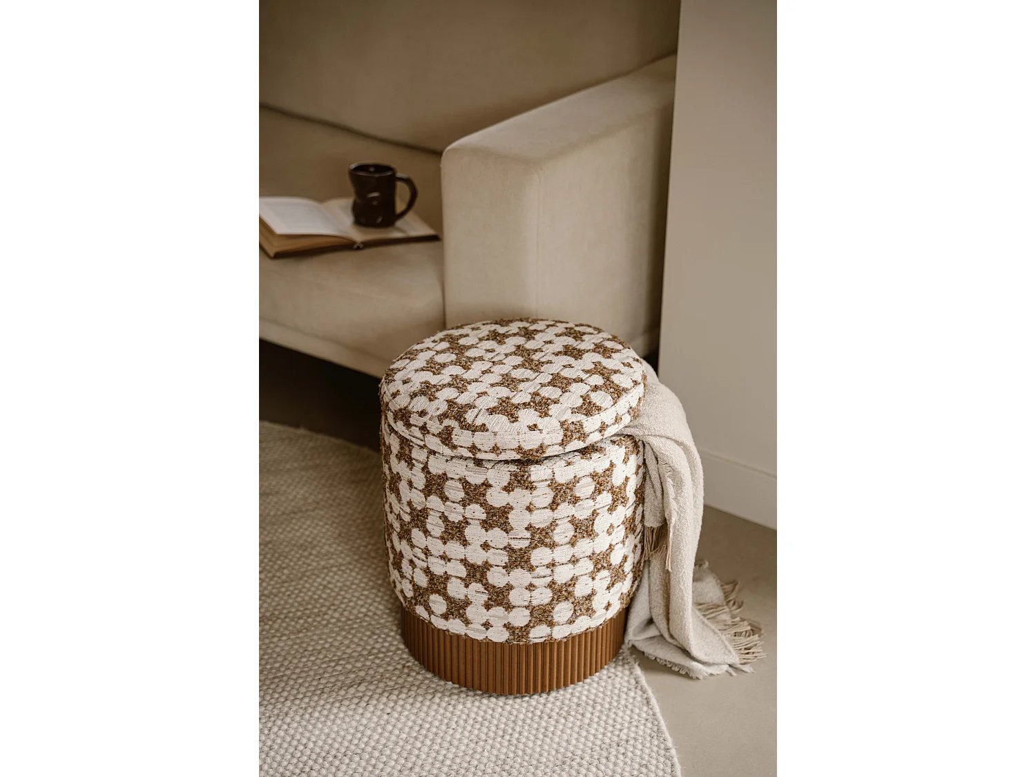 Pouf coffre 48 cm - Beige - Assise avec rangement - Indore Home