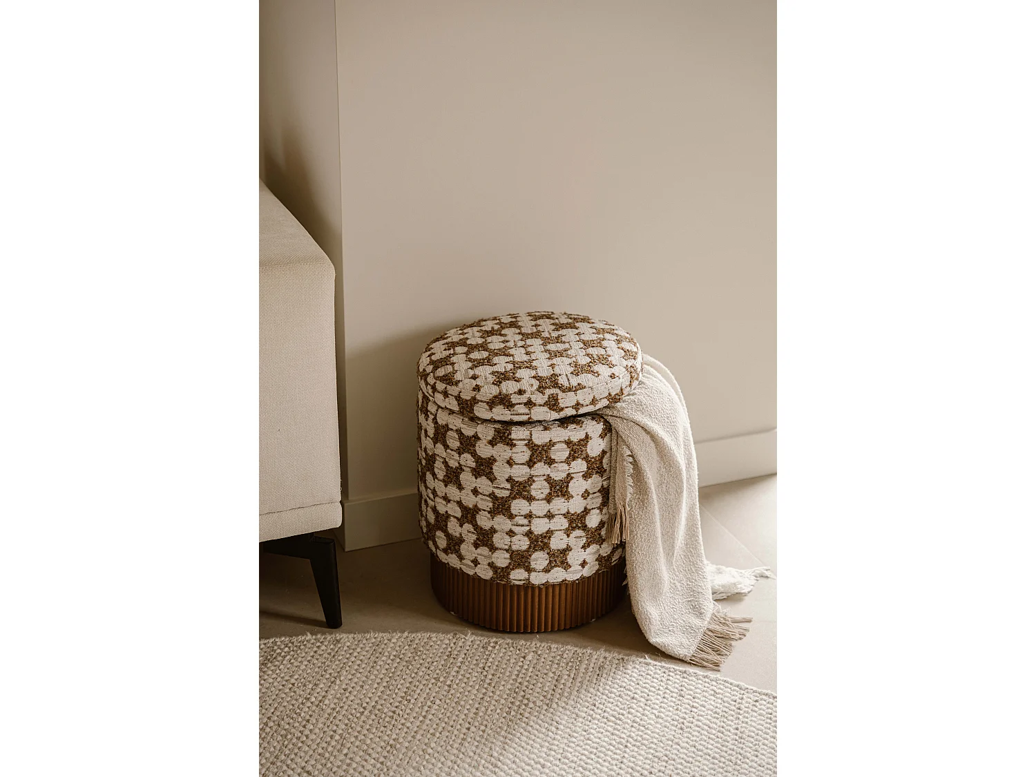 Pouf coffre 48 cm - Beige - Assise avec rangement - Indore Home