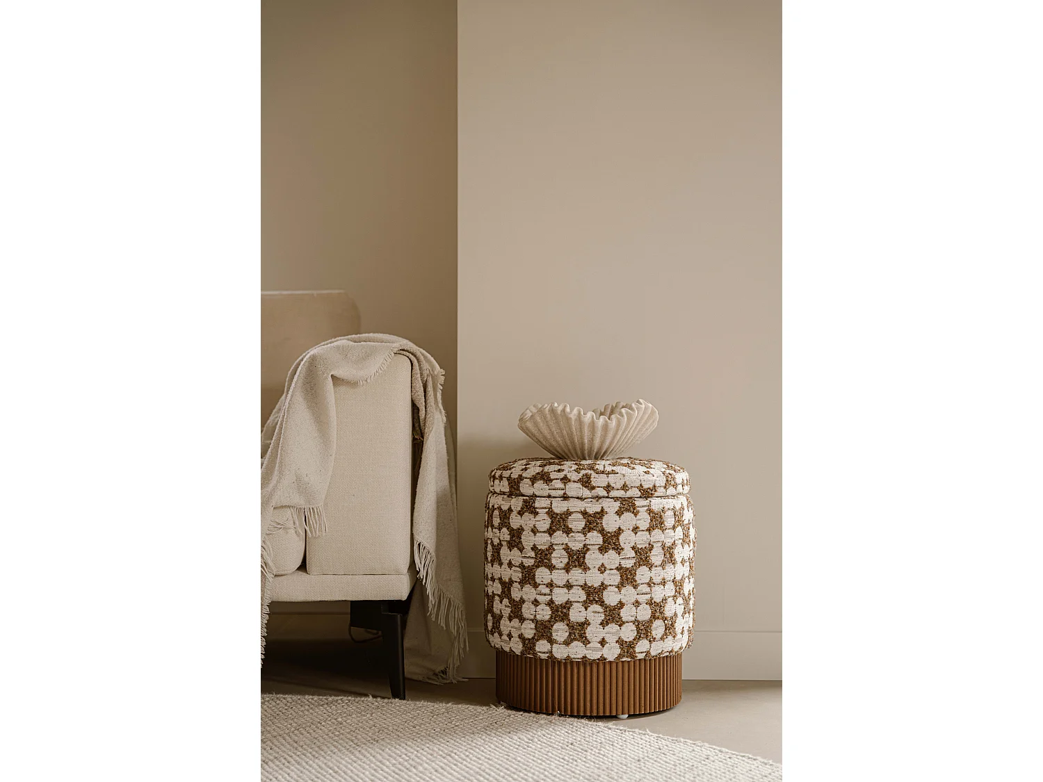 Pouf coffre 48 cm - Beige - Assise avec rangement - Indore Home
