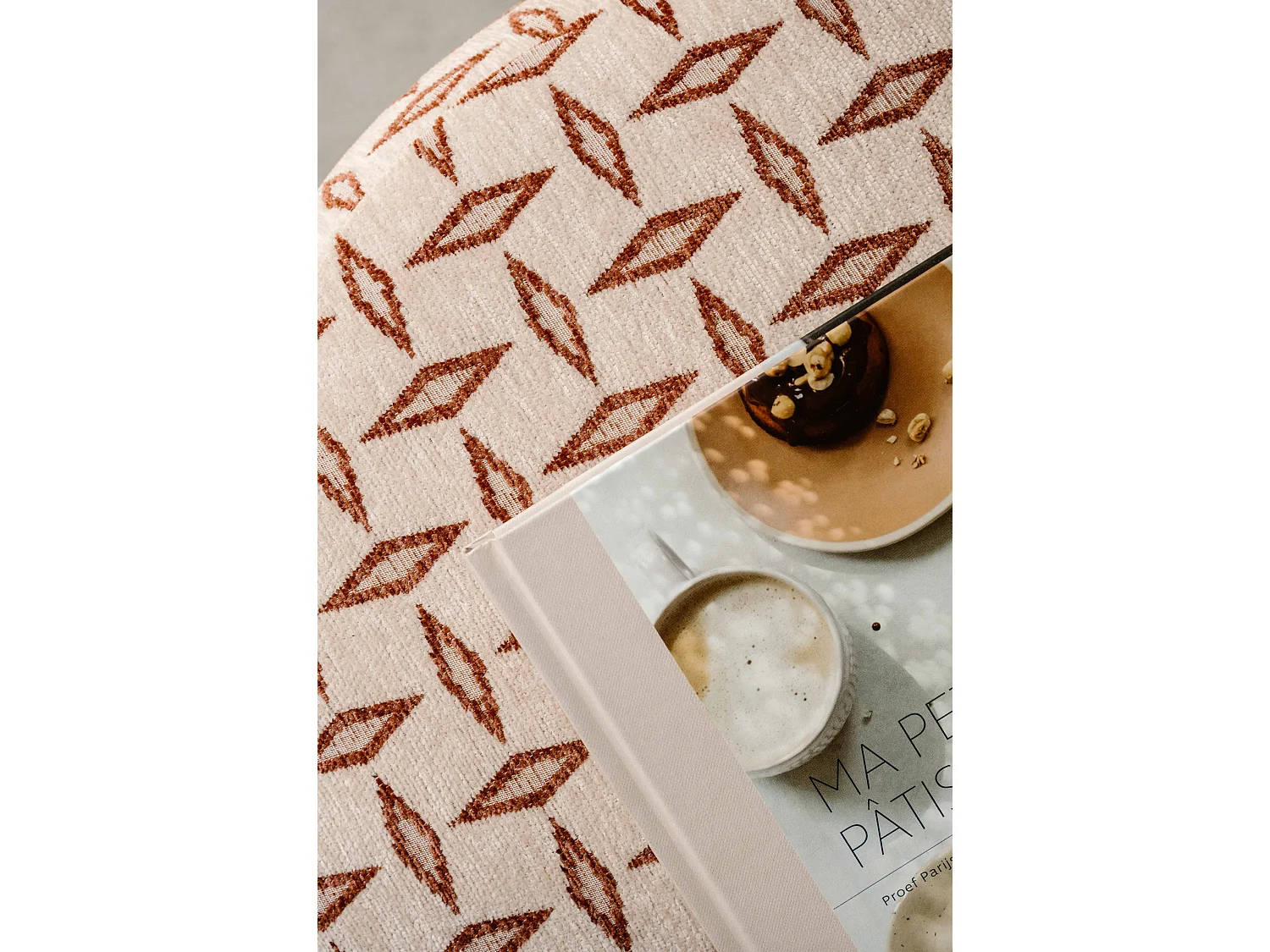 Poef 49 cm - beige - gewatteerde zitting - Indore Home