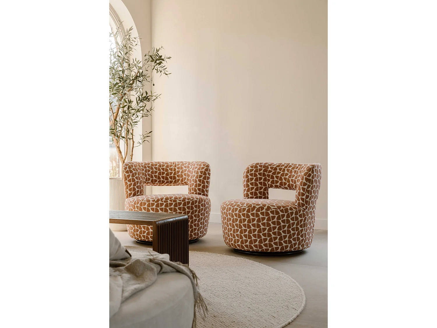 Fauteuil Bloom - terracotta/beige - gewatteerde fauteuil - Indore Home