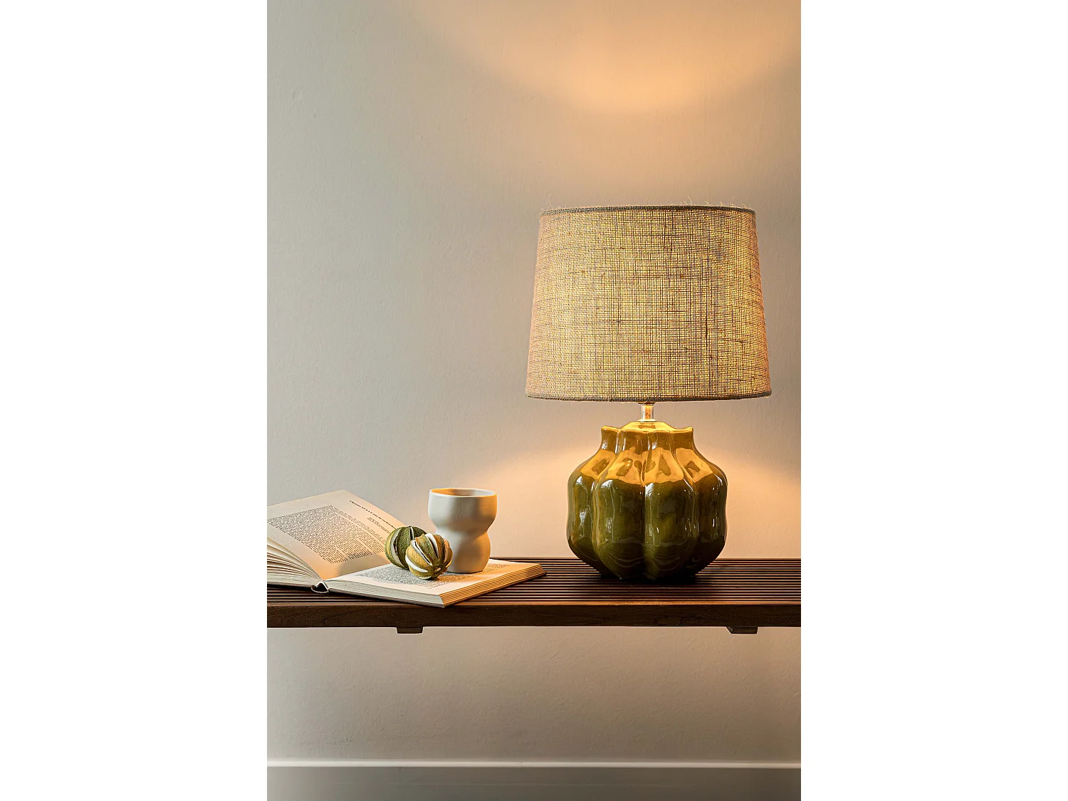 Tafellamp 46 cm - groen - geribbelde tafellamp - Indore Home