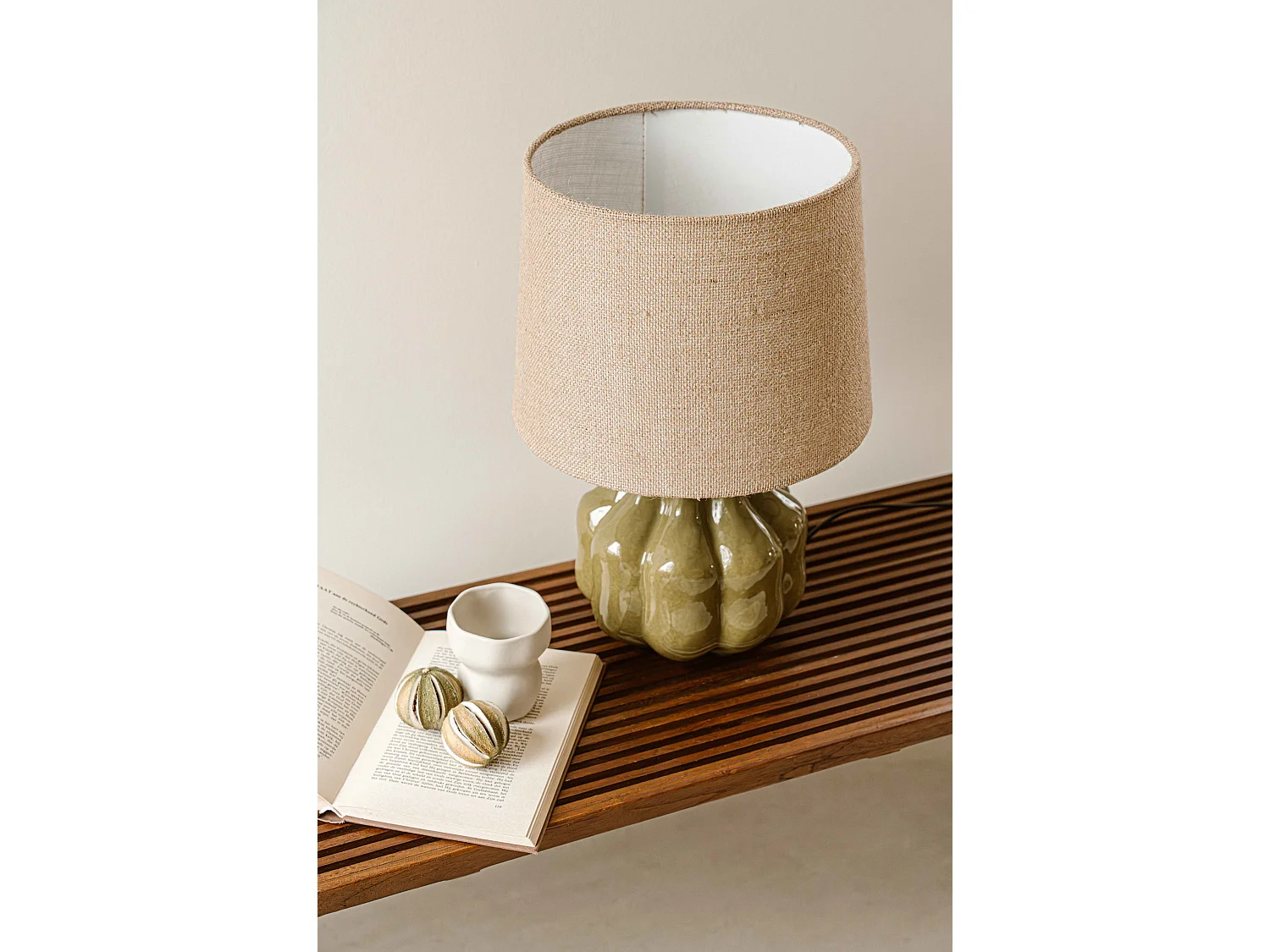 Tafellamp 46 cm - groen - geribbelde tafellamp - Indore Home