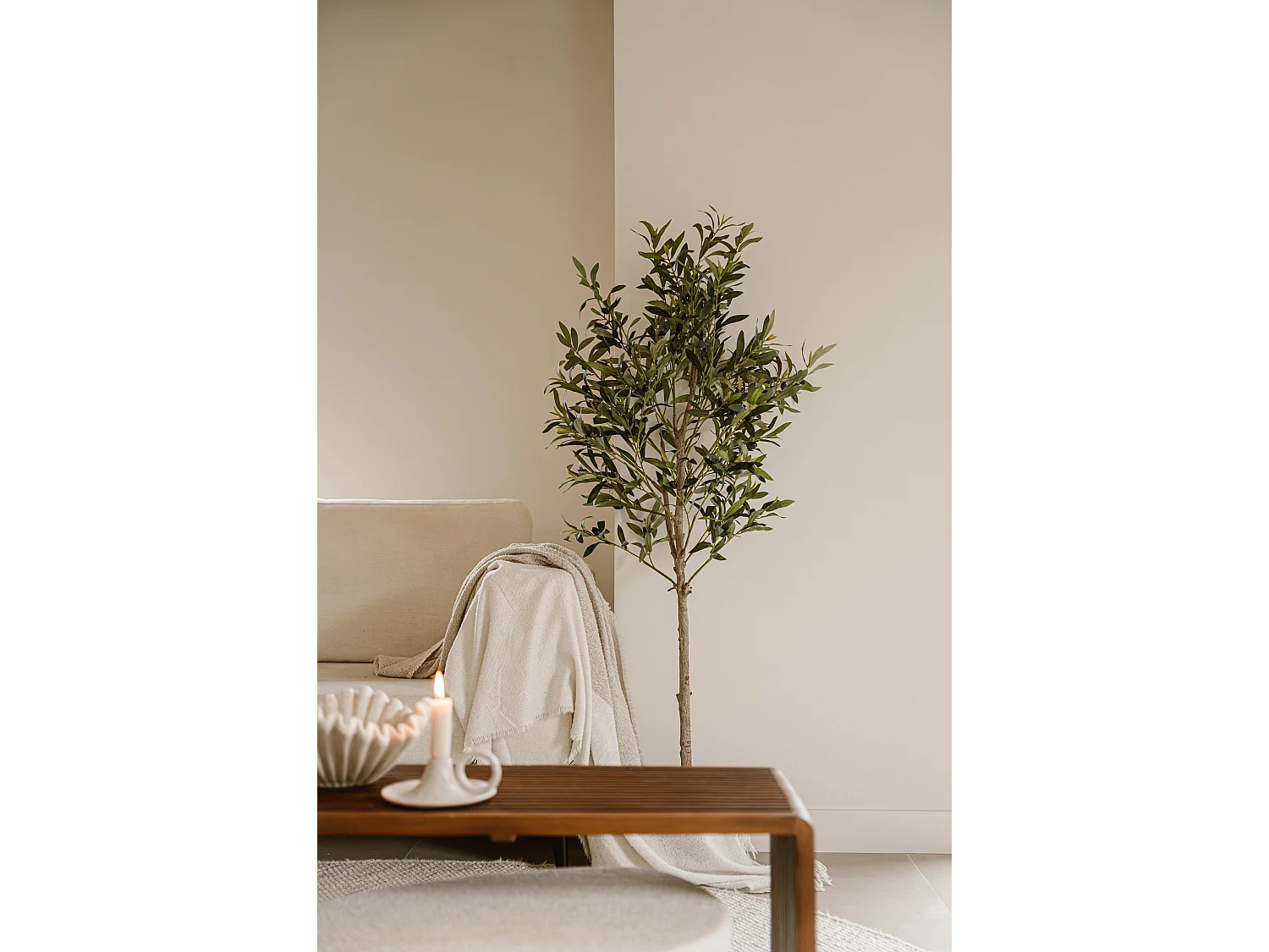 Kunst olijfboom 155 cm - groen - realistische bladeren zonder onderhoud - Indore Home