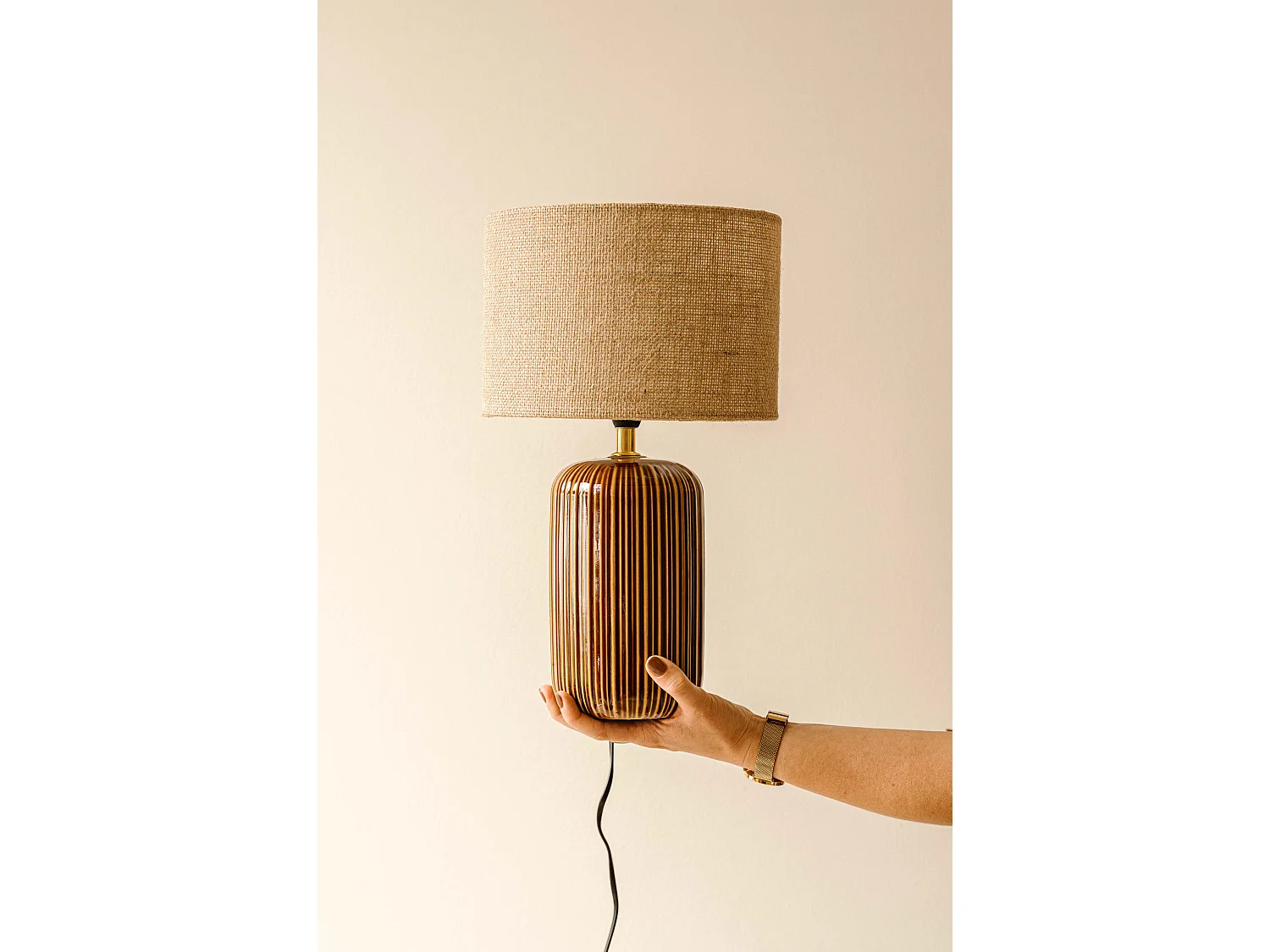 Tafellamp 39 cm - bruin - tafellamp met reliëfstructuur - Indore Home