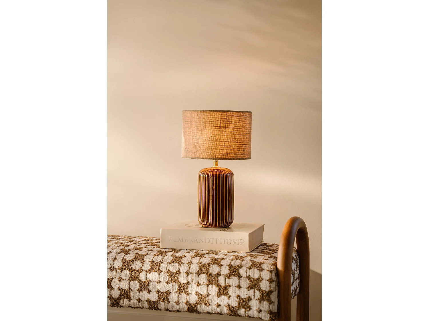 Tafellamp 39 cm - bruin - tafellamp met reliëfstructuur - Indore Home