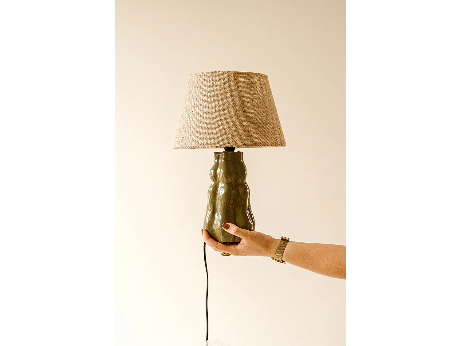 Tafellamp 37 cm - groen - geribbelde tafellamp - Indore Home