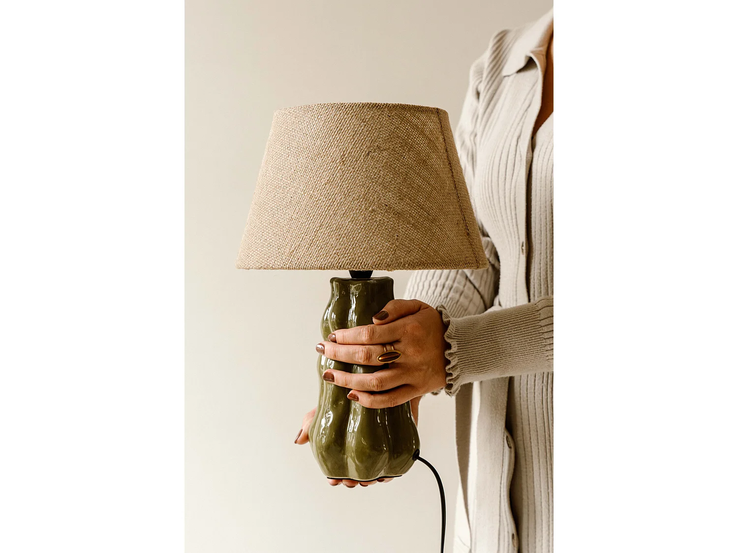 Tafellamp 37 cm - groen - geribbelde tafellamp - Indore Home