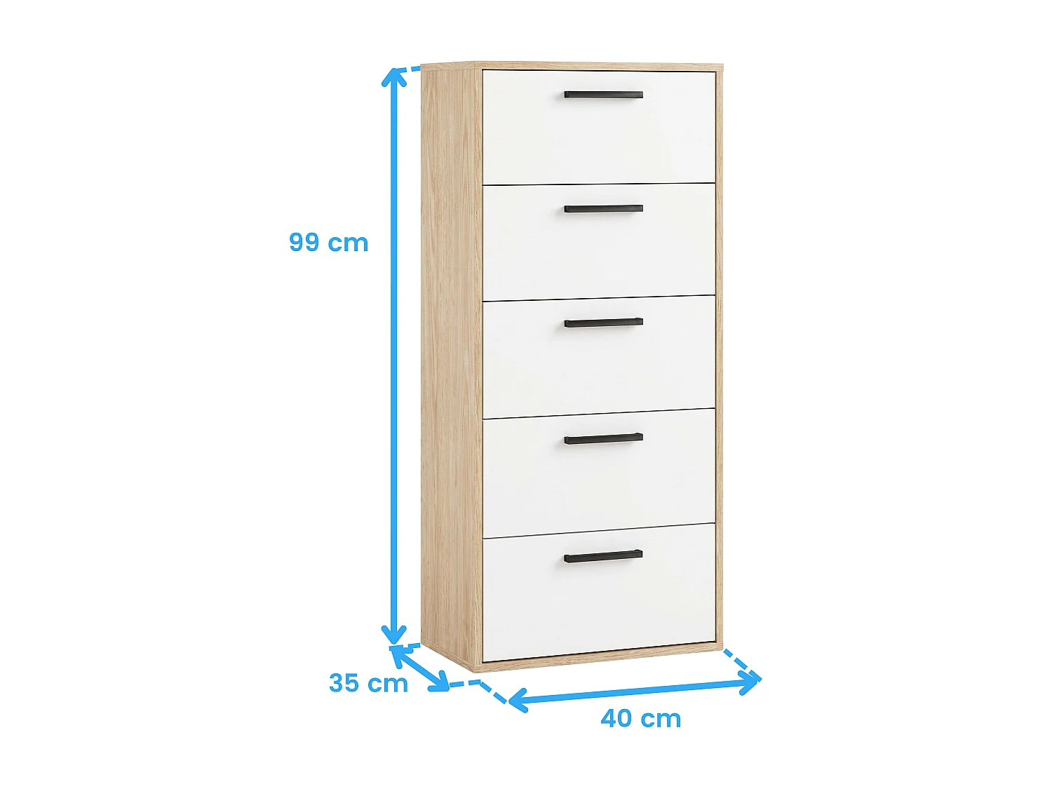 Sinfonier Rosi 5 cajones roble artisan y blanco melamina 99x40x35 cm