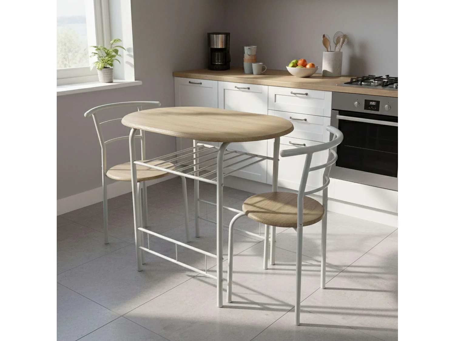 Conjunto de cozinha Butterfly em carvalho Sonoma e branco: Mesa 80x74,5x53 cm + 2 cadeiras
