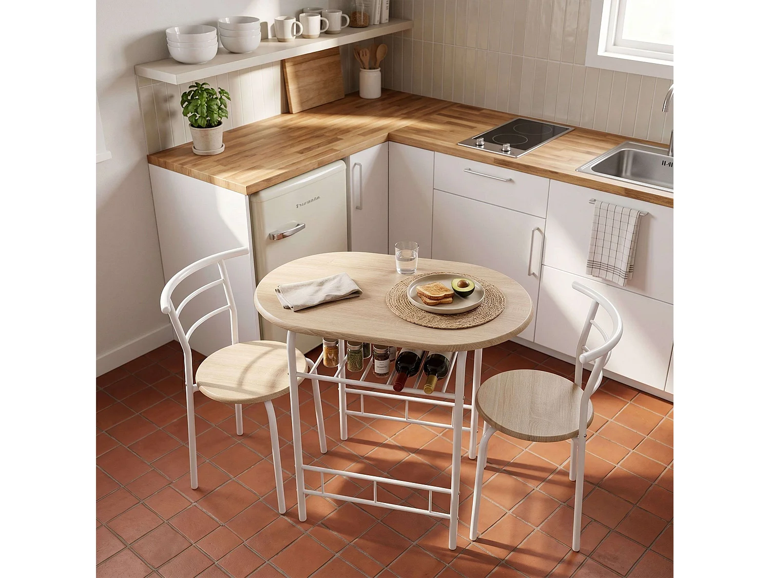 Conjunto de cozinha Butterfly em carvalho Sonoma e branco: Mesa 80x74,5x53 cm + 2 cadeiras