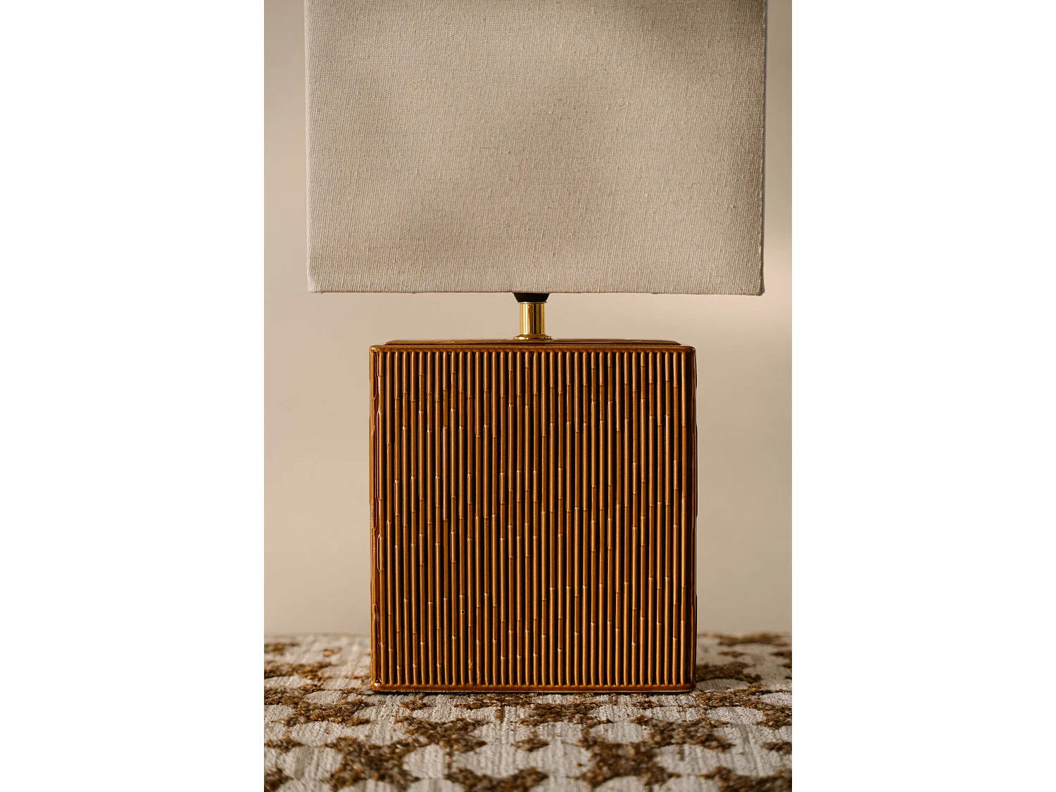 Lampe de table 46 cm - Marron - Lampe à poser rectangulaire nervurée - Indore Home