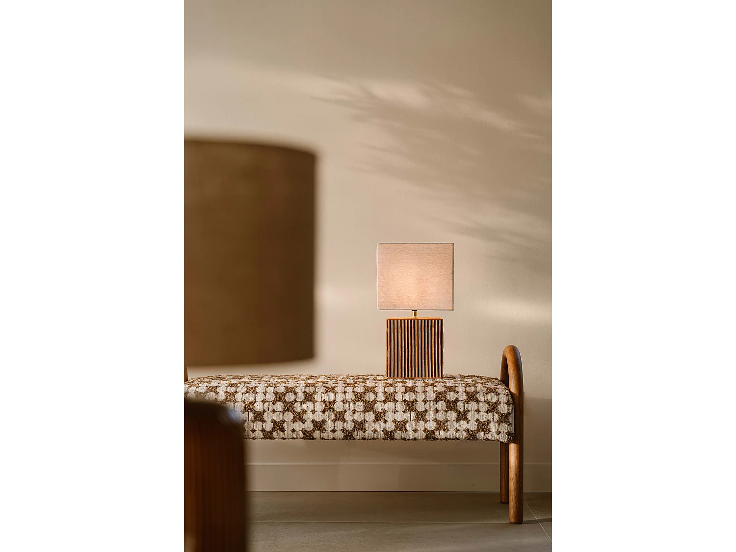 Lampe de table 46 cm - Marron - Lampe à poser rectangulaire nervurée - Indore Home