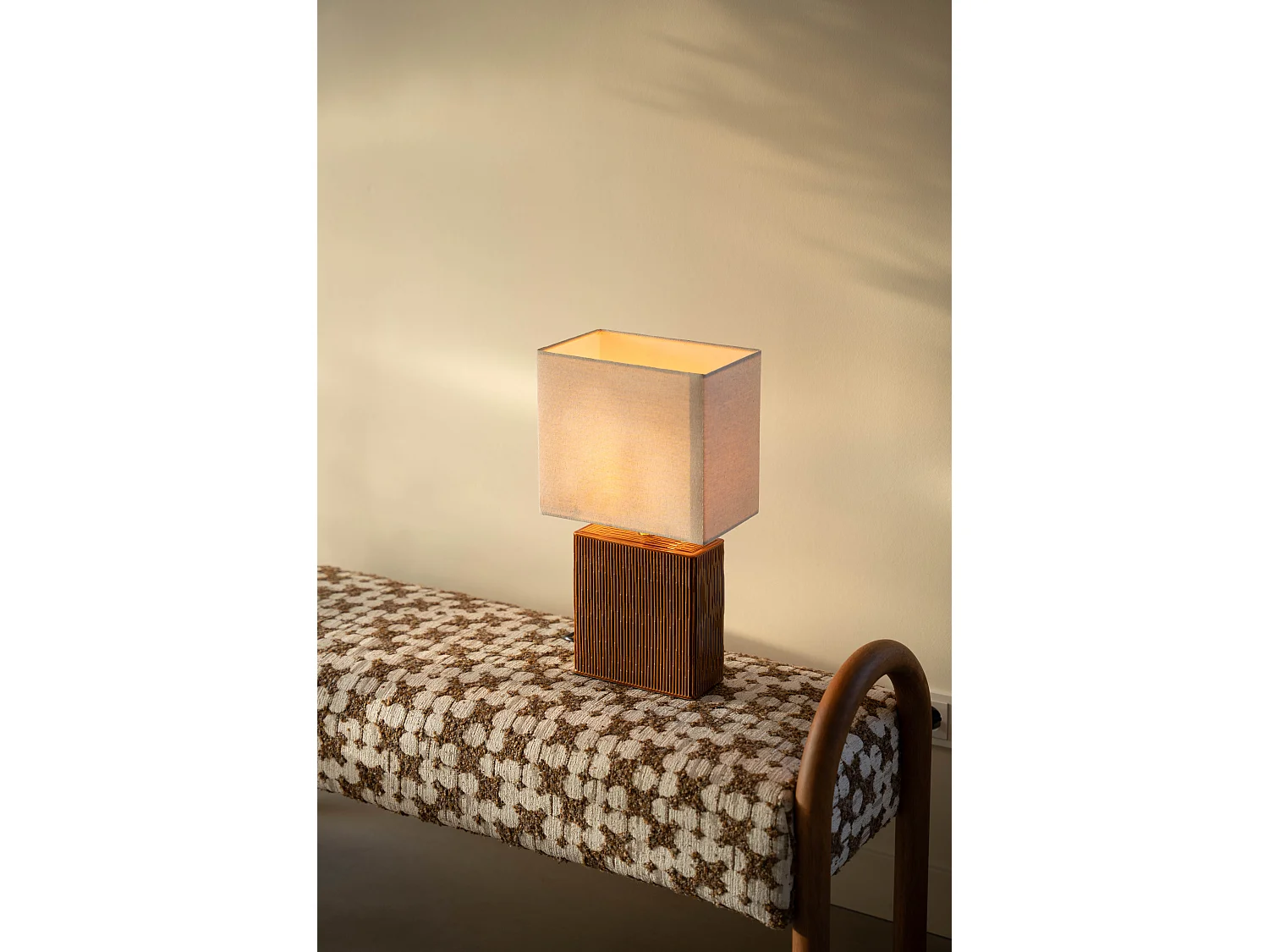 Lampe de table 46 cm - Marron - Lampe à poser rectangulaire nervurée - Indore Home