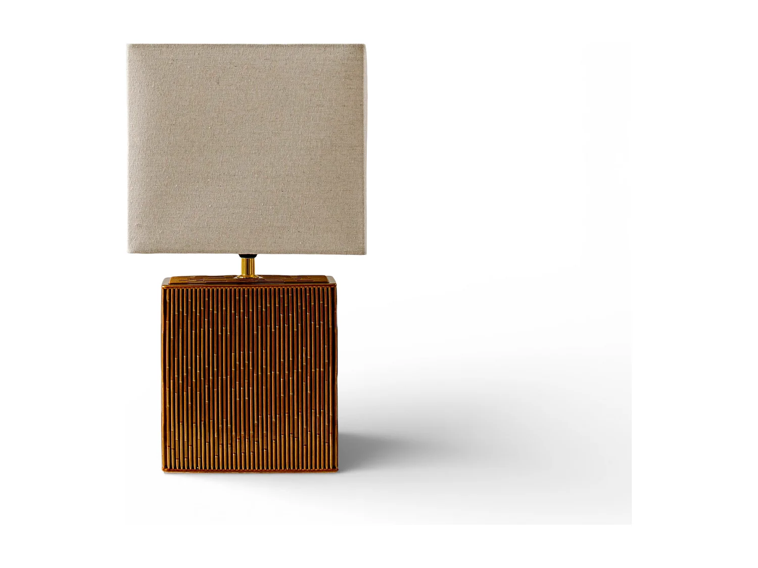 Lampe de table 46 cm - Marron - Lampe à poser rectangulaire nervurée - Indore Home