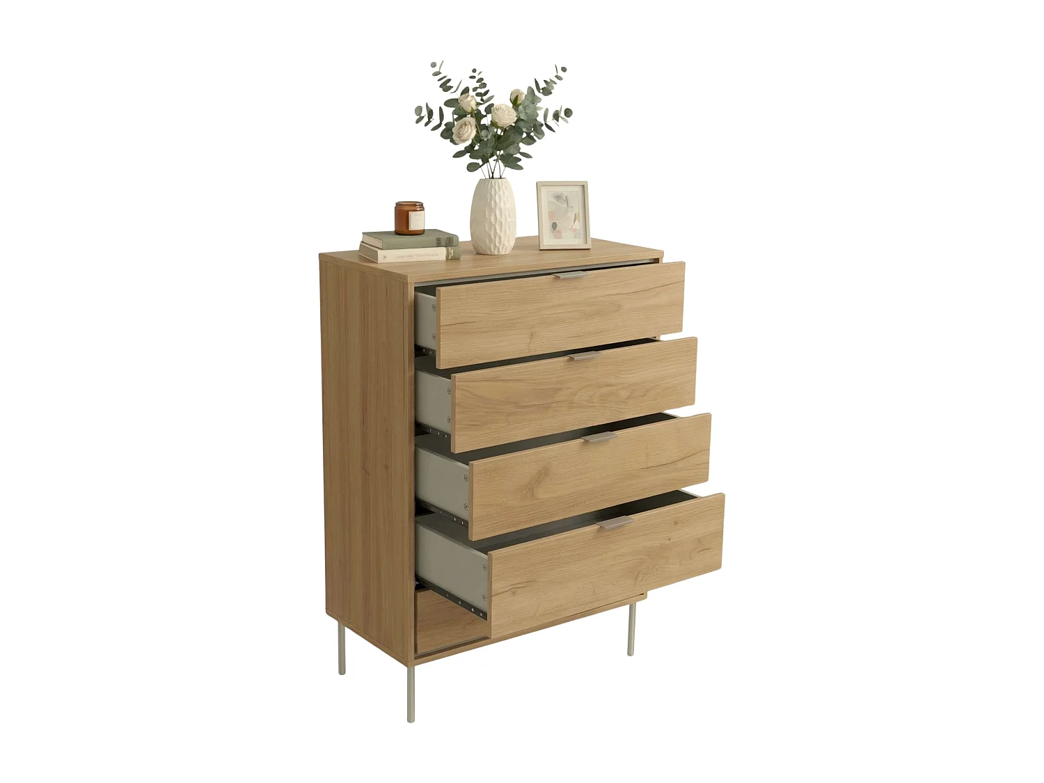 Cômoda Sforza para quarto com 5 gavetas, cor carvalho natural, 75x100x40 cm