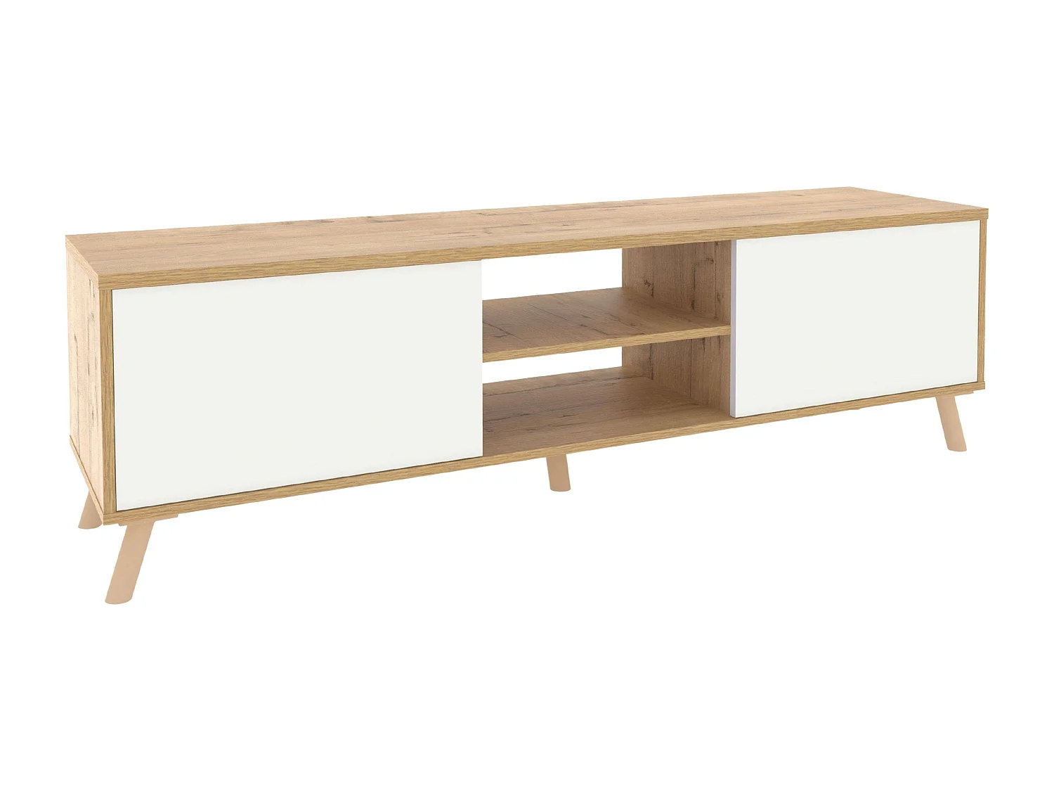 Móvel para TV Oslo com 2 portas e 1 prateleira, carvalho, dourado, branco fosco, 160x55x40 cm