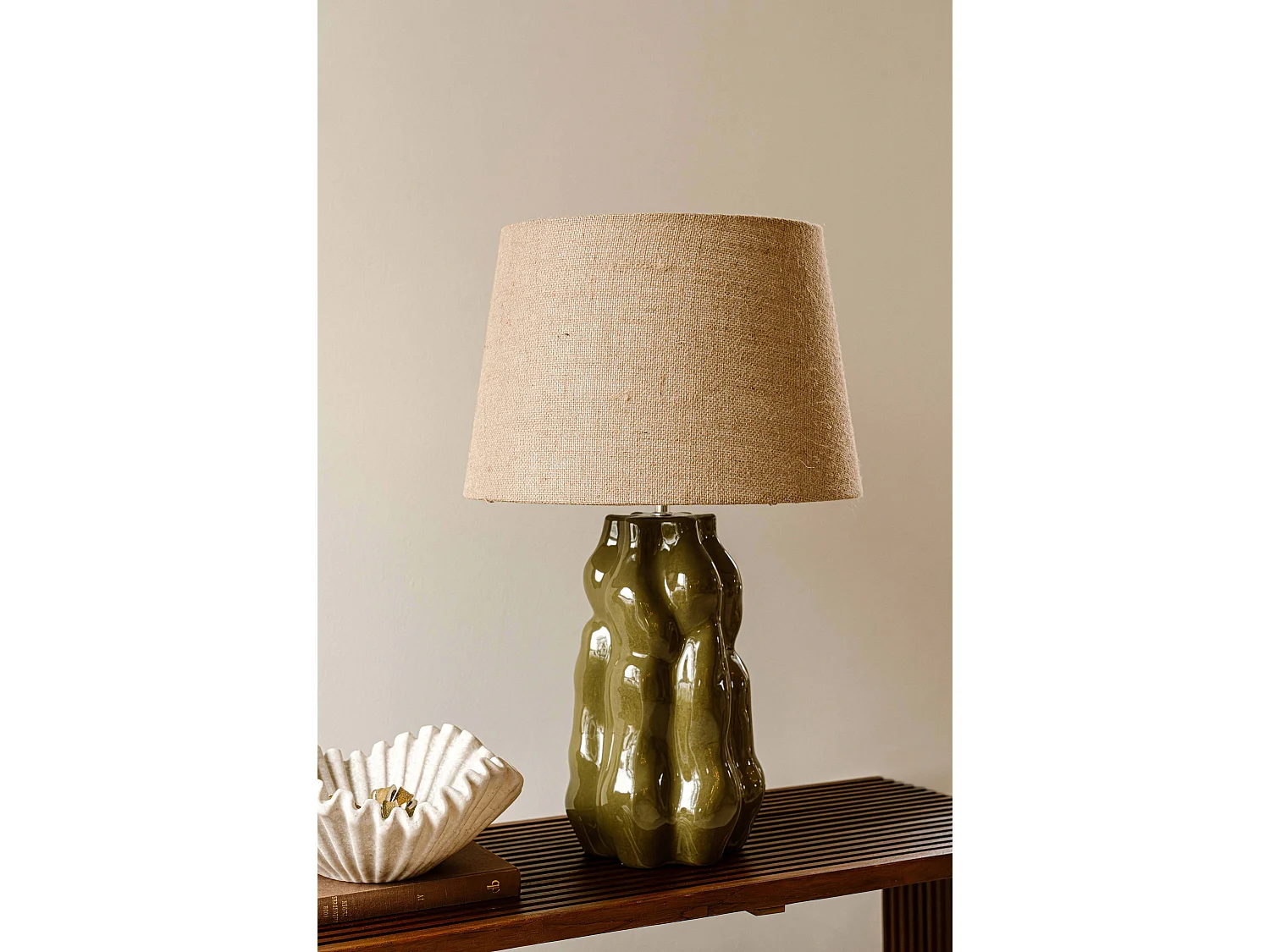Tafellamp 65 cm - groen - geribbelde tafellamp - Indore Home