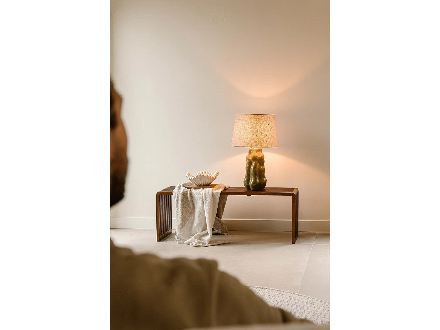 Tafellamp 65 cm - groen - geribbelde tafellamp - Indore Home