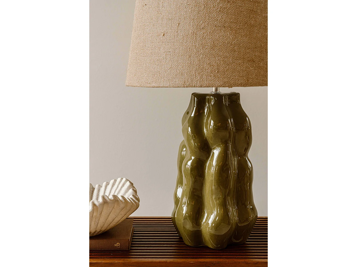 Tafellamp 65 cm - groen - geribbelde tafellamp - Indore Home