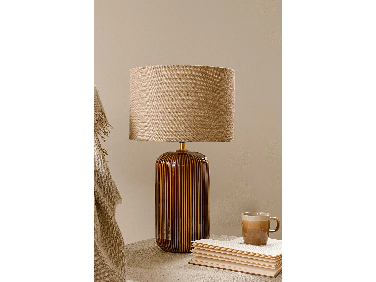 Tafellamp 52 cm - bruin - tafellamp met reliëfstructuur - Indore Home