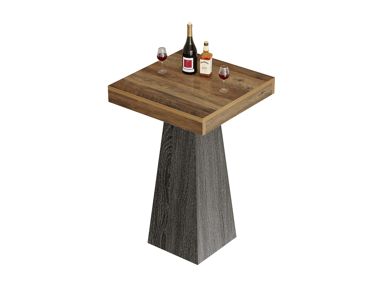 Table de bar carrée, table haute de 100 cm avec pied fuselé, idéale pour un bar, une cuisine ou un petit espace.