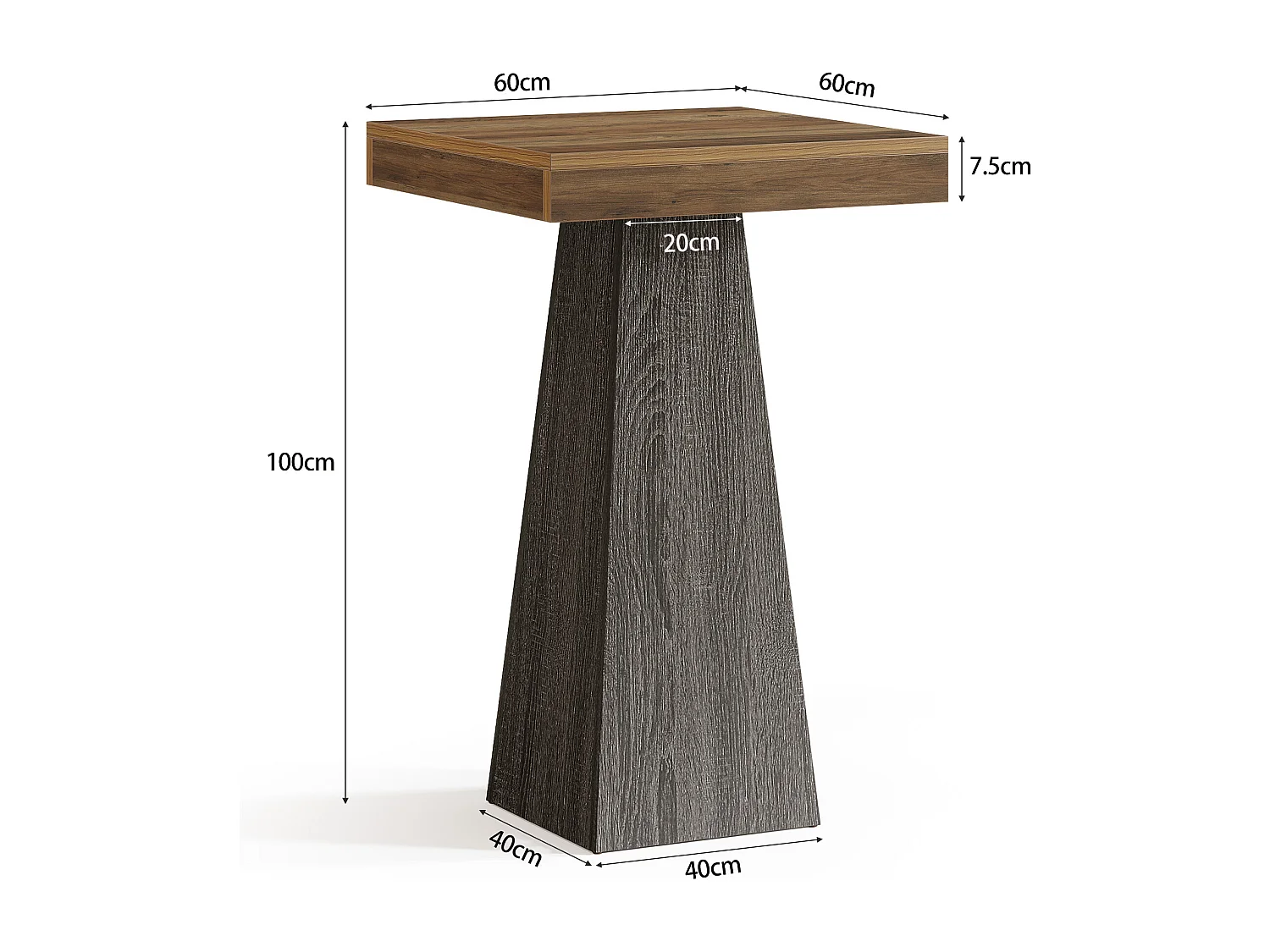 Table de bar carrée, table haute de 100 cm avec pied fuselé, idéale pour un bar, une cuisine ou un petit espace.