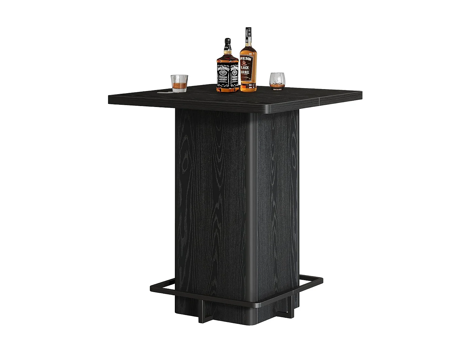 Table de bar carrée de 100 cm de haut, idéale pour les petits bars, salles à manger et cuisines, noire (table seule).