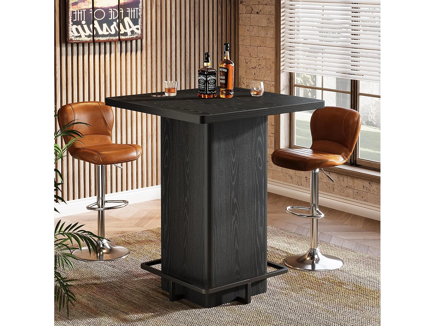 Table de bar carrée de 100 cm de haut, idéale pour les petits bars, salles à manger et cuisines, noire (table seule).