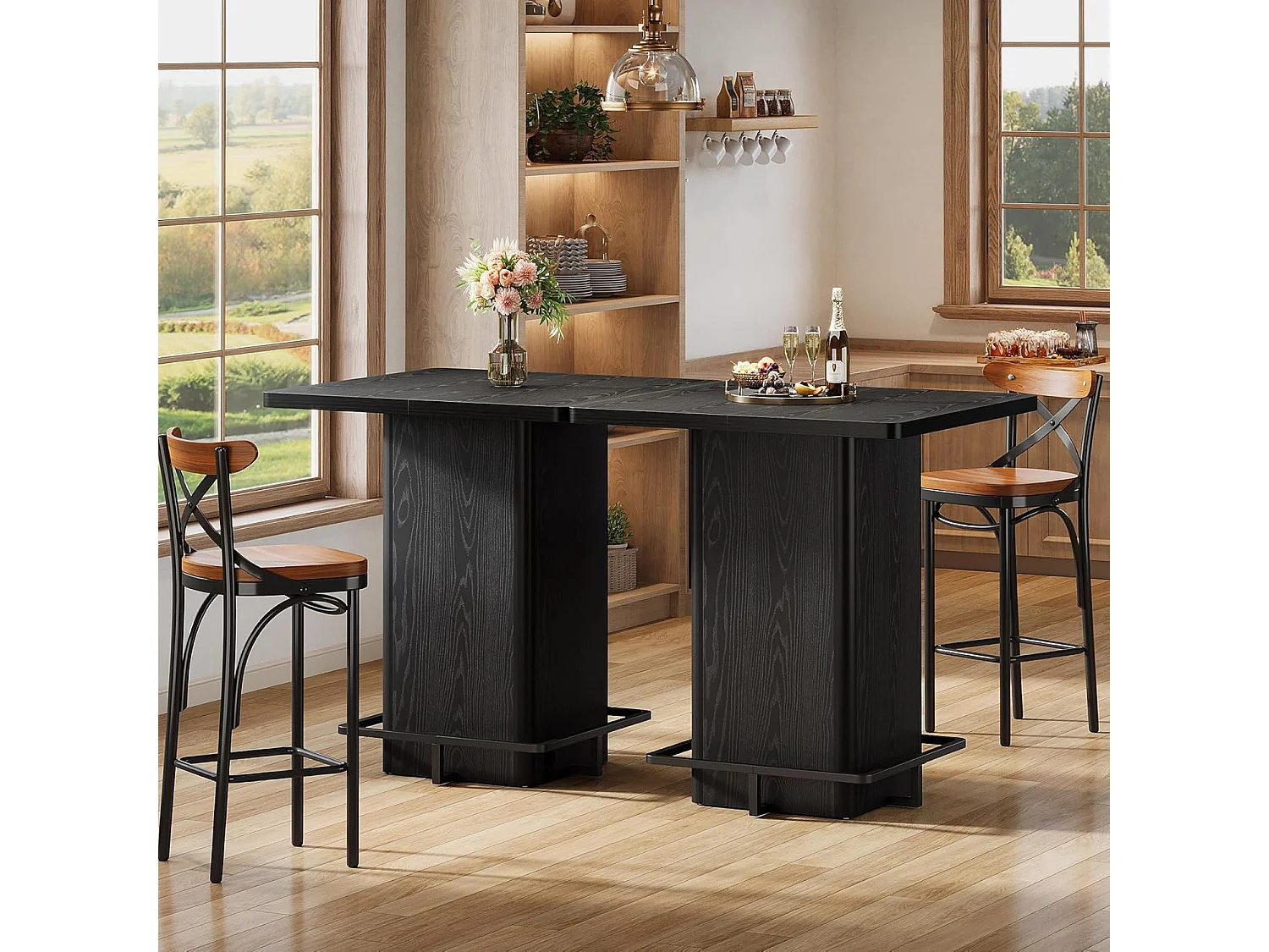 Table de bar carrée de 100 cm de haut, idéale pour les petits bars, salles à manger et cuisines, noire (table seule).