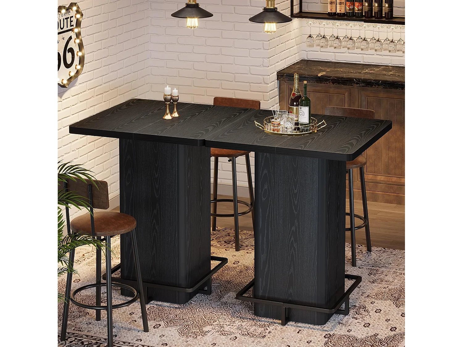 Table de bar carrée de 100 cm de haut, idéale pour les petits bars, salles à manger et cuisines, noire (table seule).