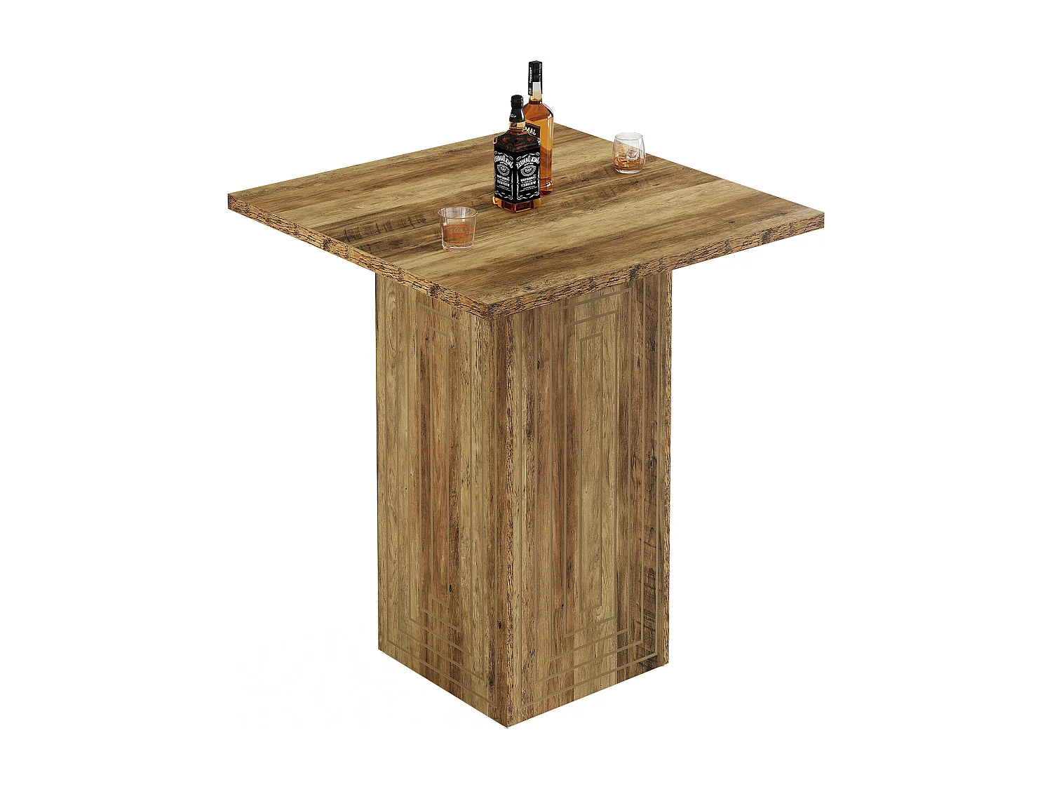 Table de bar carrée, meuble bar à la texture géométrique pour salle à manger ou cuisine, 79 x 79 x 90 cm