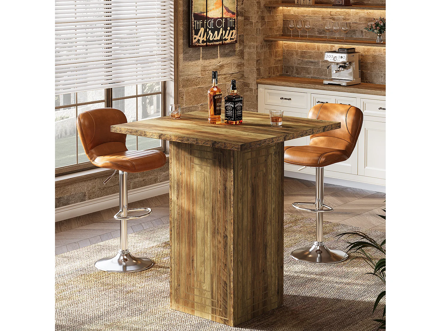 Table de bar carrée, meuble bar à la texture géométrique pour salle à manger ou cuisine, 79 x 79 x 90 cm