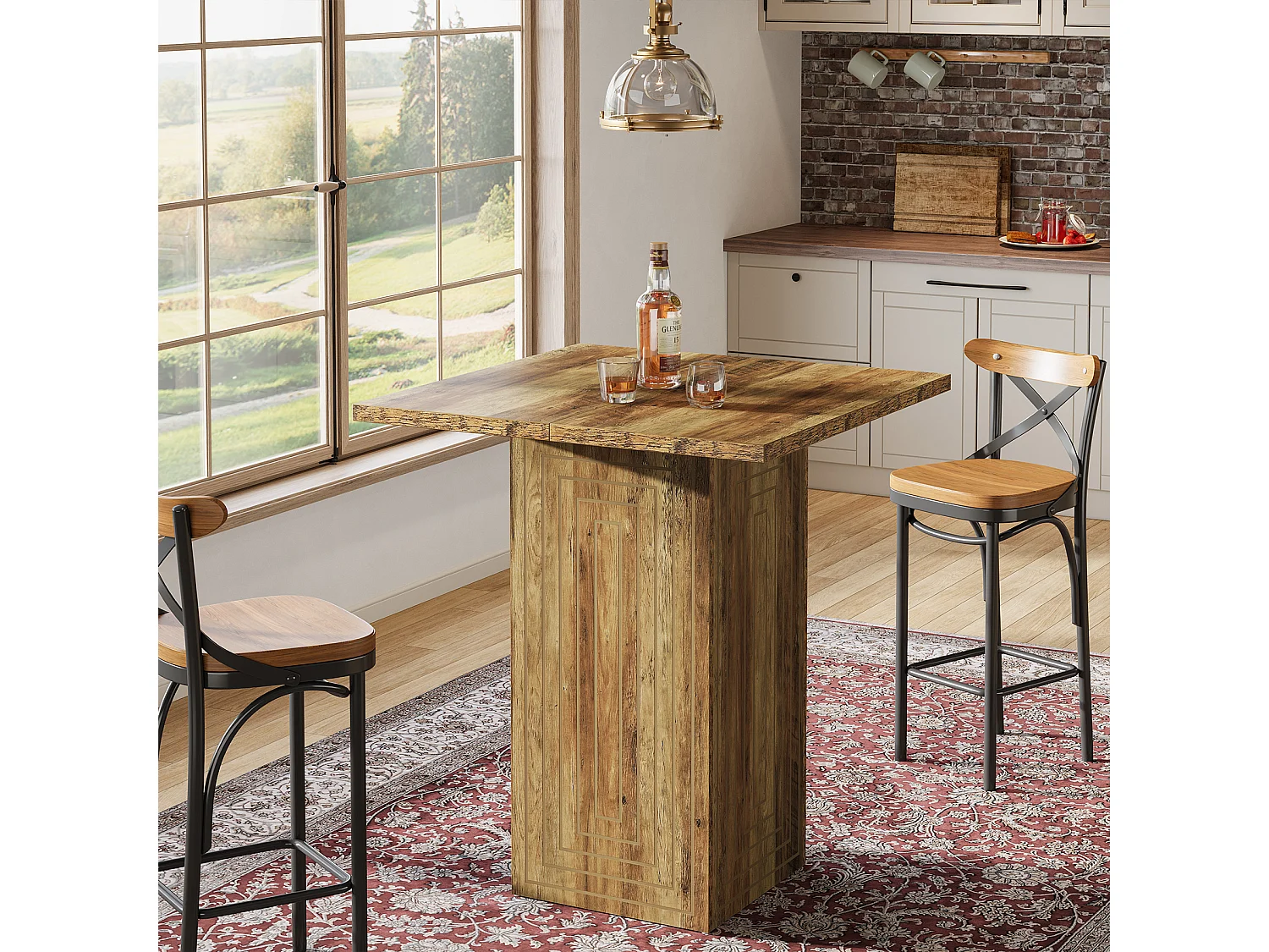 Table de bar carrée, meuble bar à la texture géométrique pour salle à manger ou cuisine, 79 x 79 x 90 cm