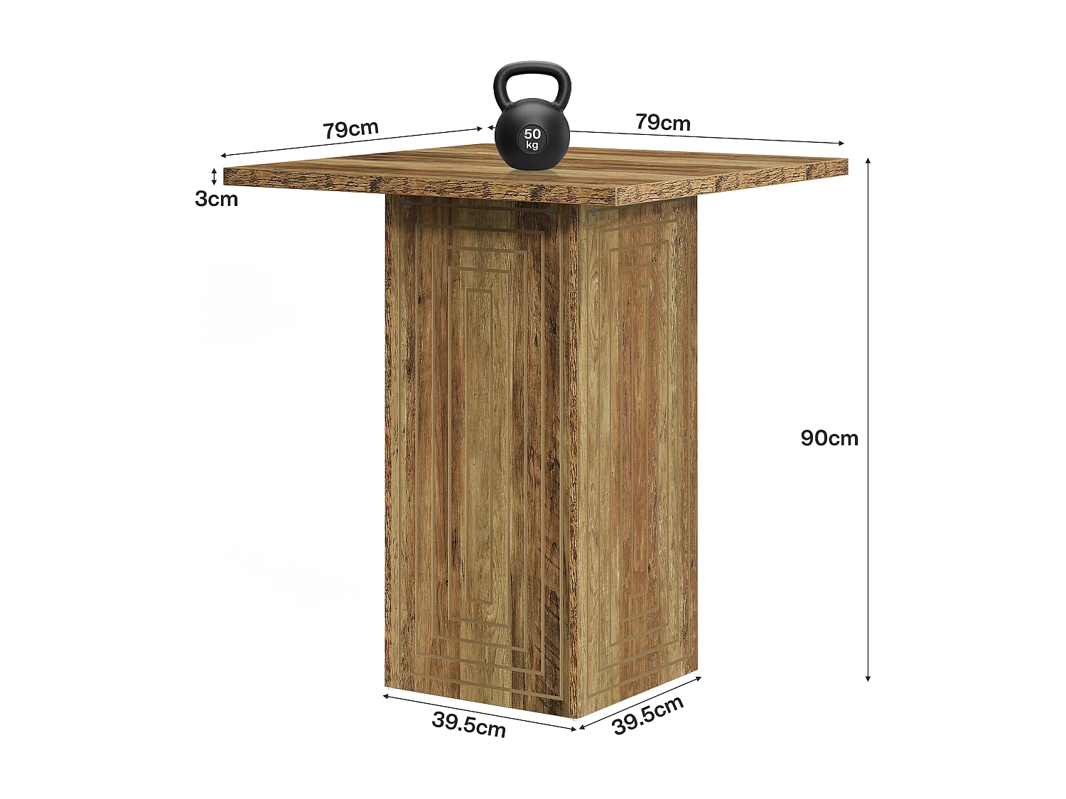 Table de bar carrée, meuble bar à la texture géométrique pour salle à manger ou cuisine, 79 x 79 x 90 cm