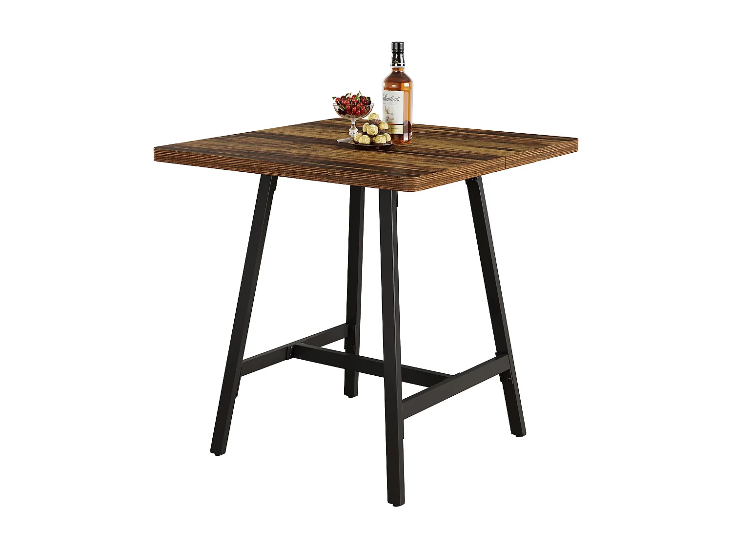 Table de bar industrielle avec plateau épais, petite table de cuisine pour salon et réceptions, 79 x 79 x 90 cm