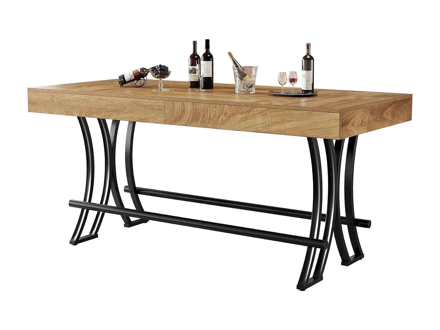 Table de bar/pub de 90 cm de haut avec repose-pieds en métal, table de cuisine/salle à manger rectangulaire de 160 cm de hauteur comptoir