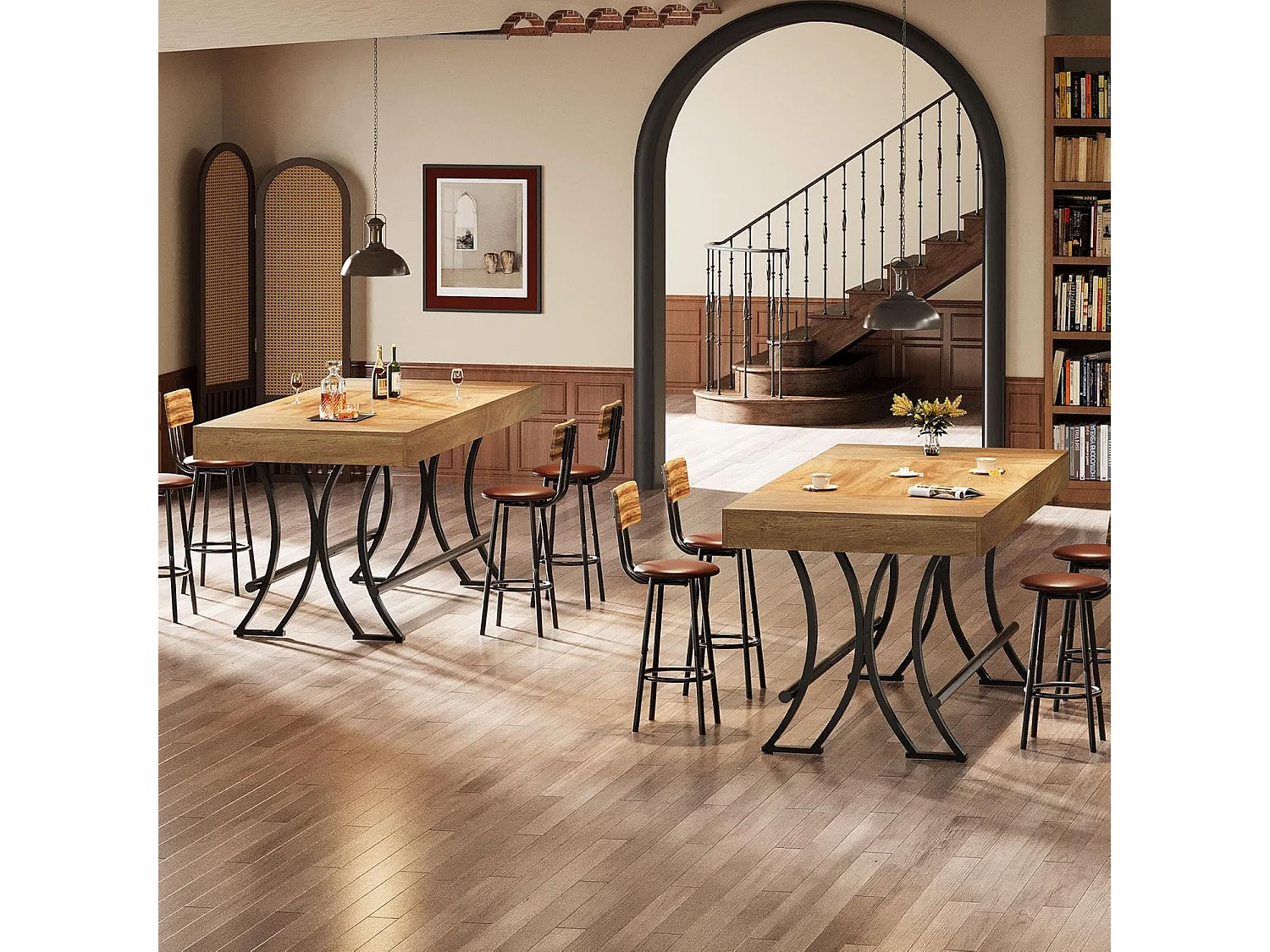 Table de bar/pub de 90 cm de haut avec repose-pieds en métal, table de cuisine/salle à manger rectangulaire de 160 cm de hauteur comptoir