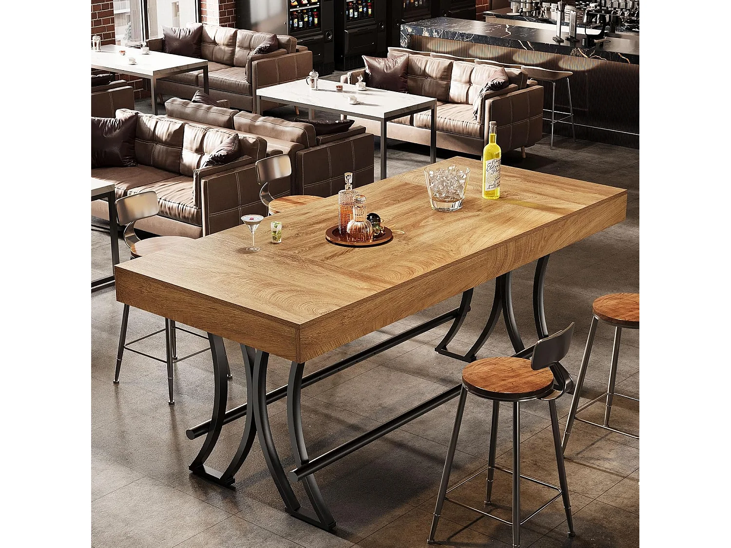 Table de bar/pub de 90 cm de haut avec repose-pieds en métal, table de cuisine/salle à manger rectangulaire de 160 cm de hauteur comptoir