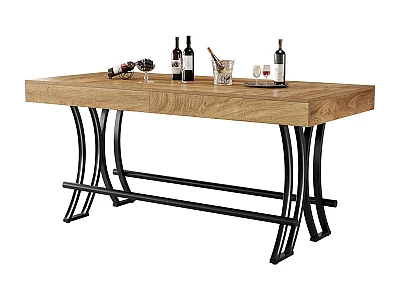 90 cm hoge bartafel met metalen voetensteun, 160 cm rechthoekige eettafel voor aanrecht