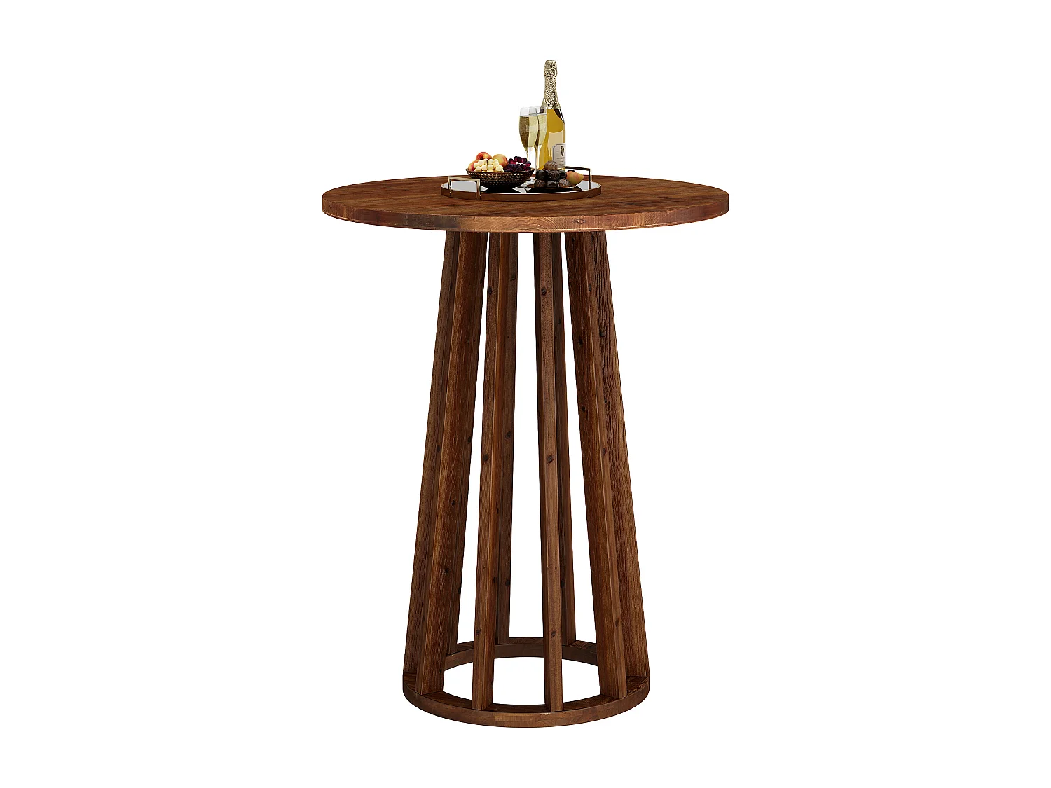 Table de bar ronde de style campagnard avec pieds en bois massif pour salle à manger, café, salon 60x60x95cm