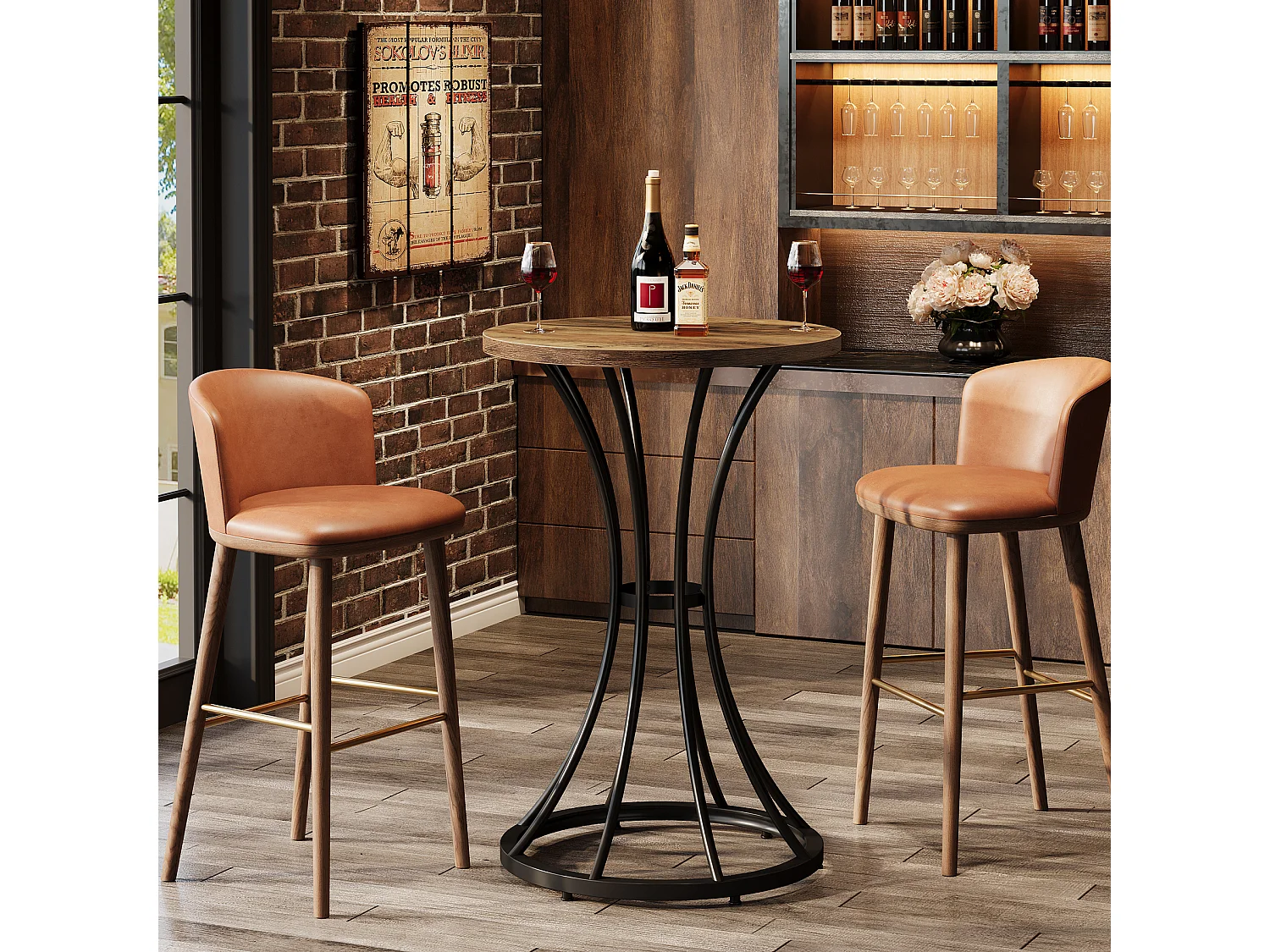 Table de bar ronde de 95 cm de haut, petite table bistro de 60 x 60 cm pour cuisine et salle à manger
