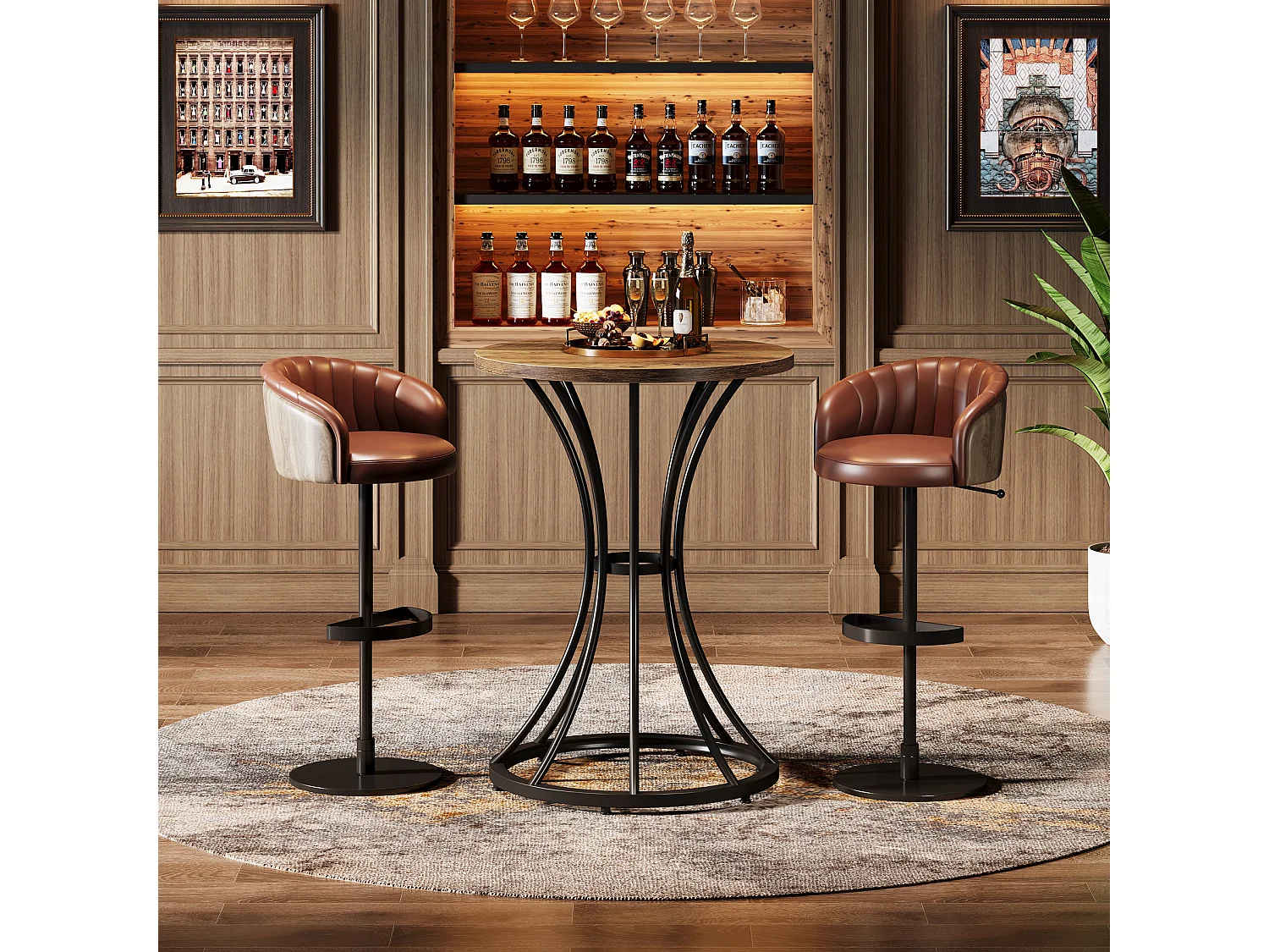 Table de bar ronde de 95 cm de haut, petite table bistro de 60 x 60 cm pour cuisine et salle à manger