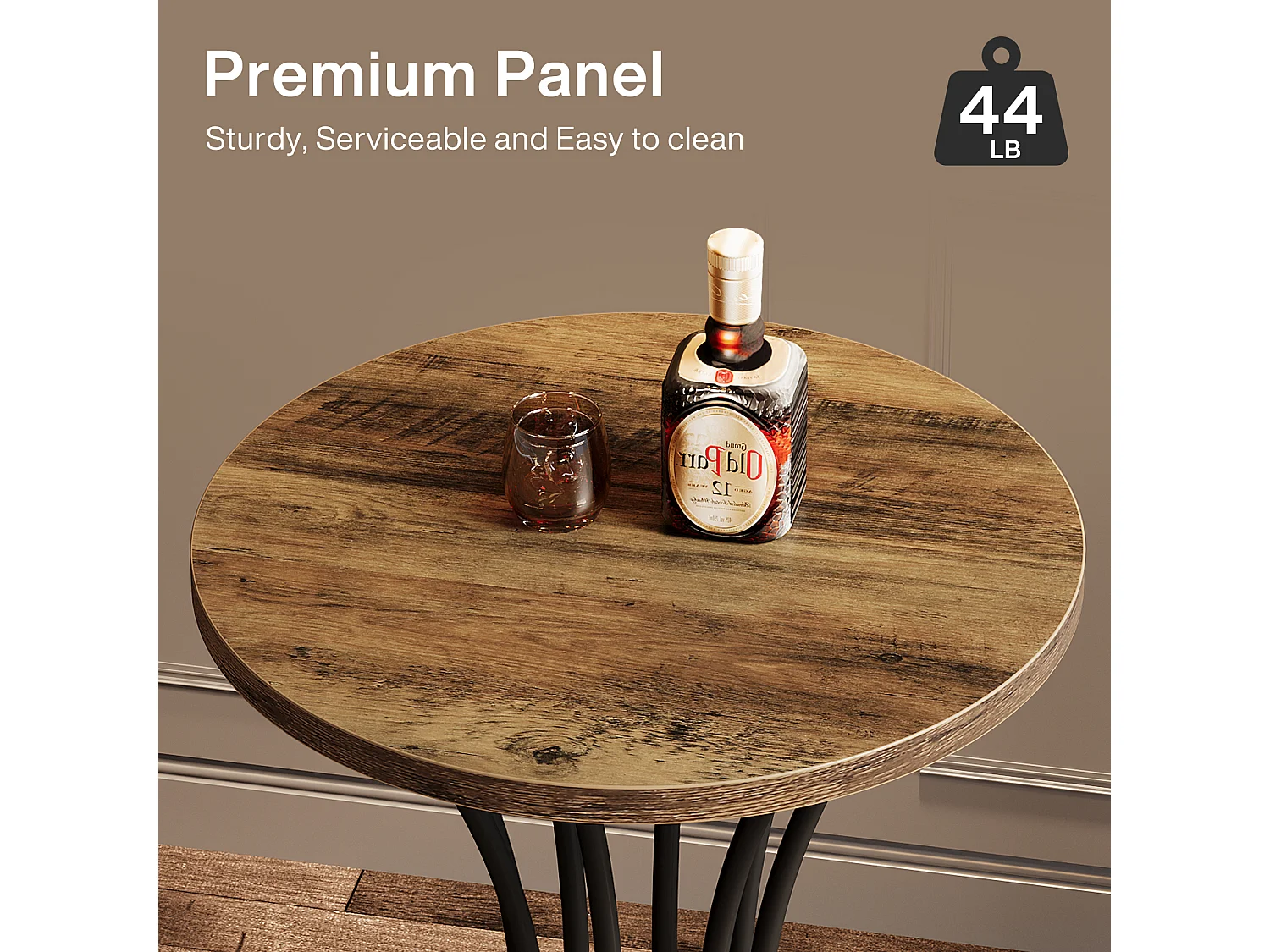 Table de bar ronde de 95 cm de haut, petite table bistro de 60 x 60 cm pour cuisine et salle à manger