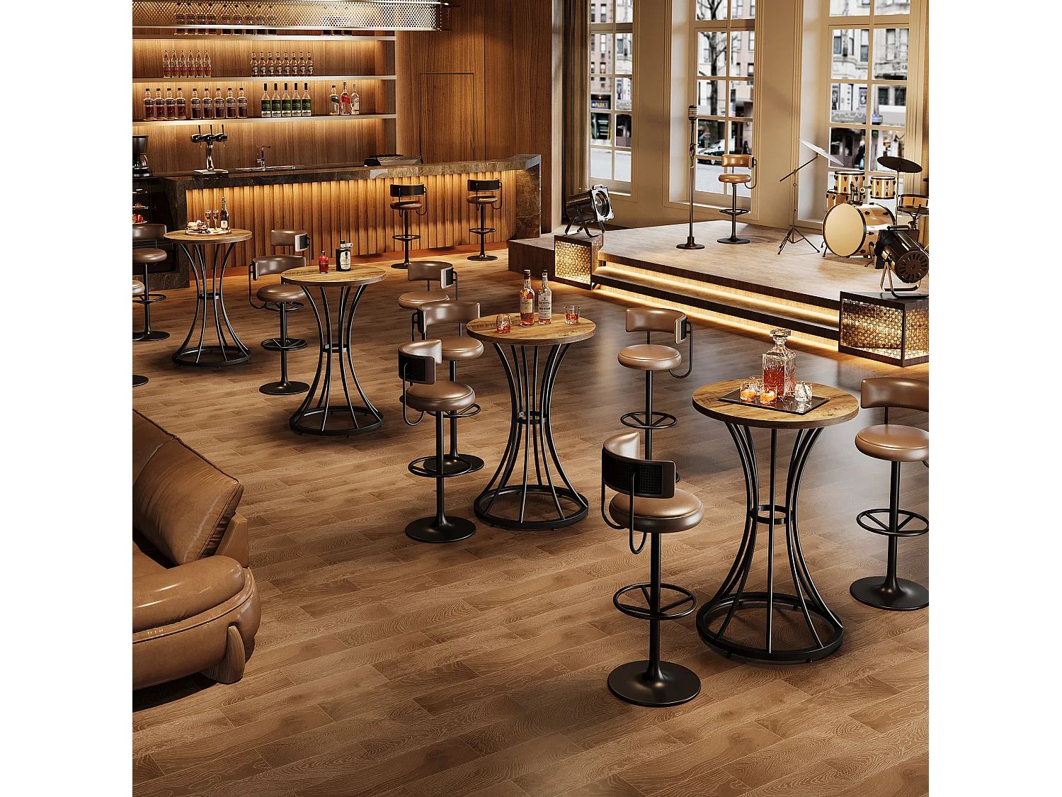 Table de bar ronde de 95 cm de haut, petite table bistro de 60 x 60 cm pour cuisine et salle à manger
