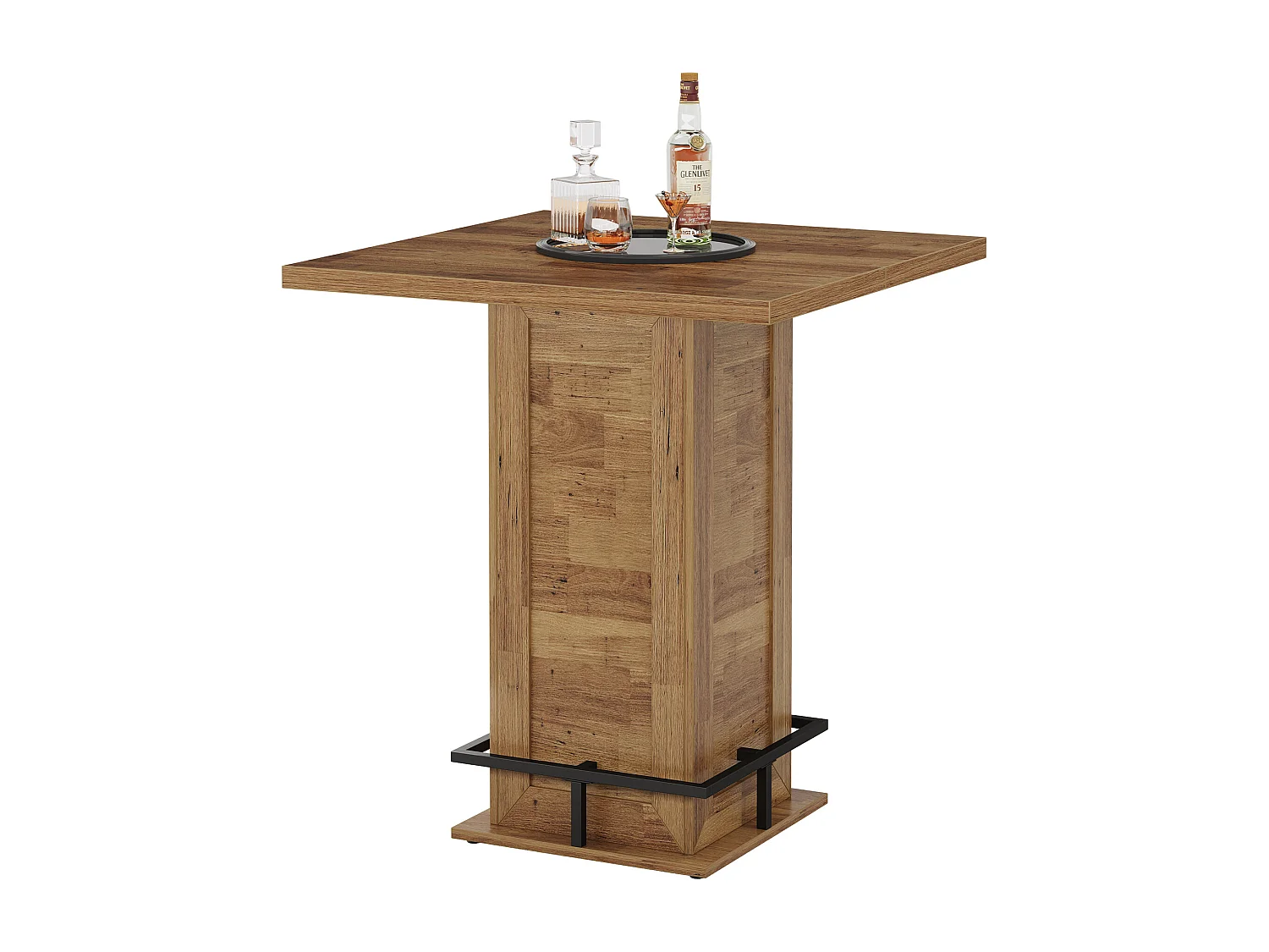 Table de bar carrée de 79 cm de haut avec repose-pieds en métal pour coin cuisine (table seule)